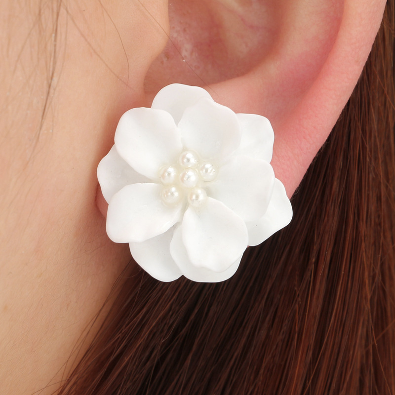 3D Printing Earrings - 3D Pink White Flower Earrings for