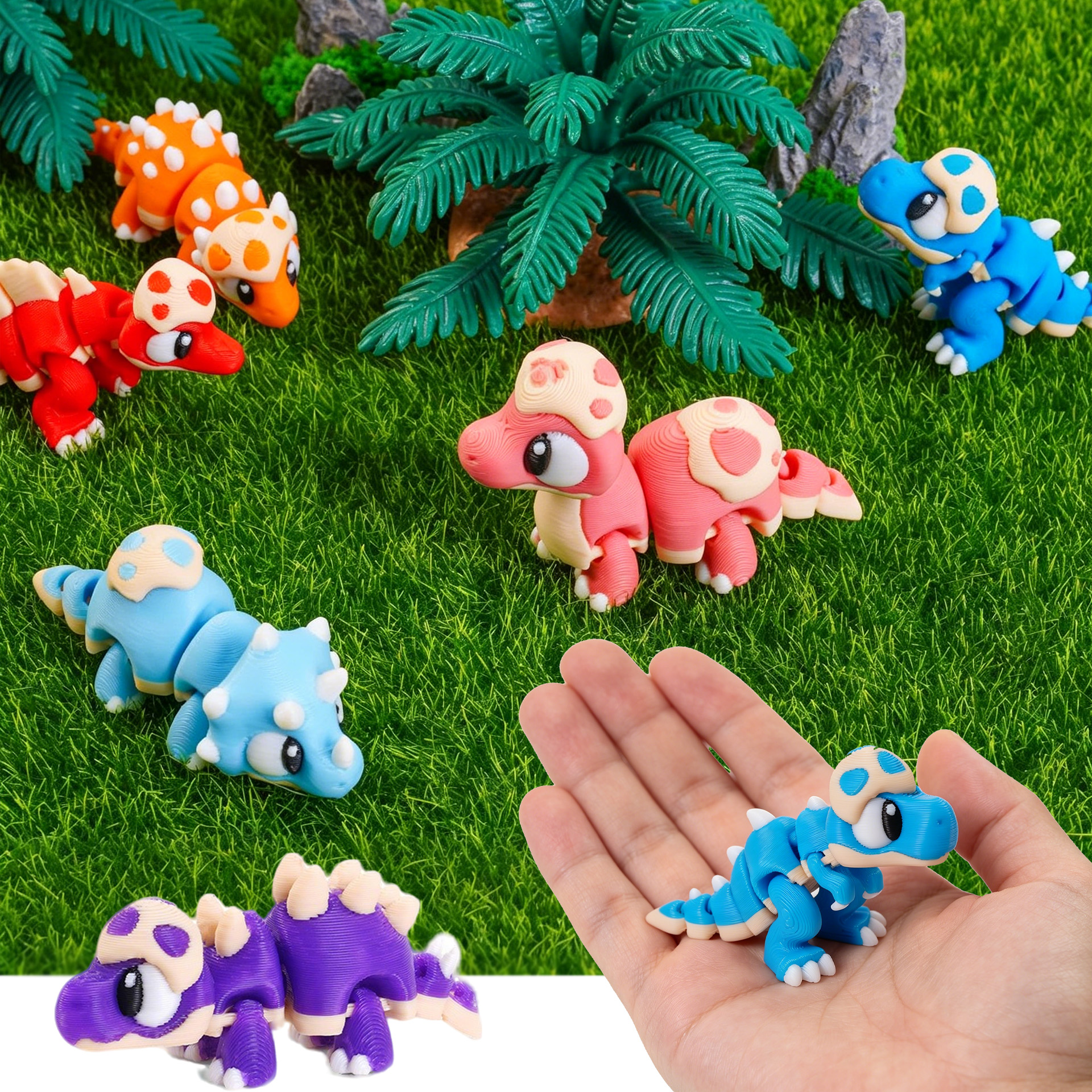 3D Printing Objects - Set 3D Printed Mini Dinosaur Toys