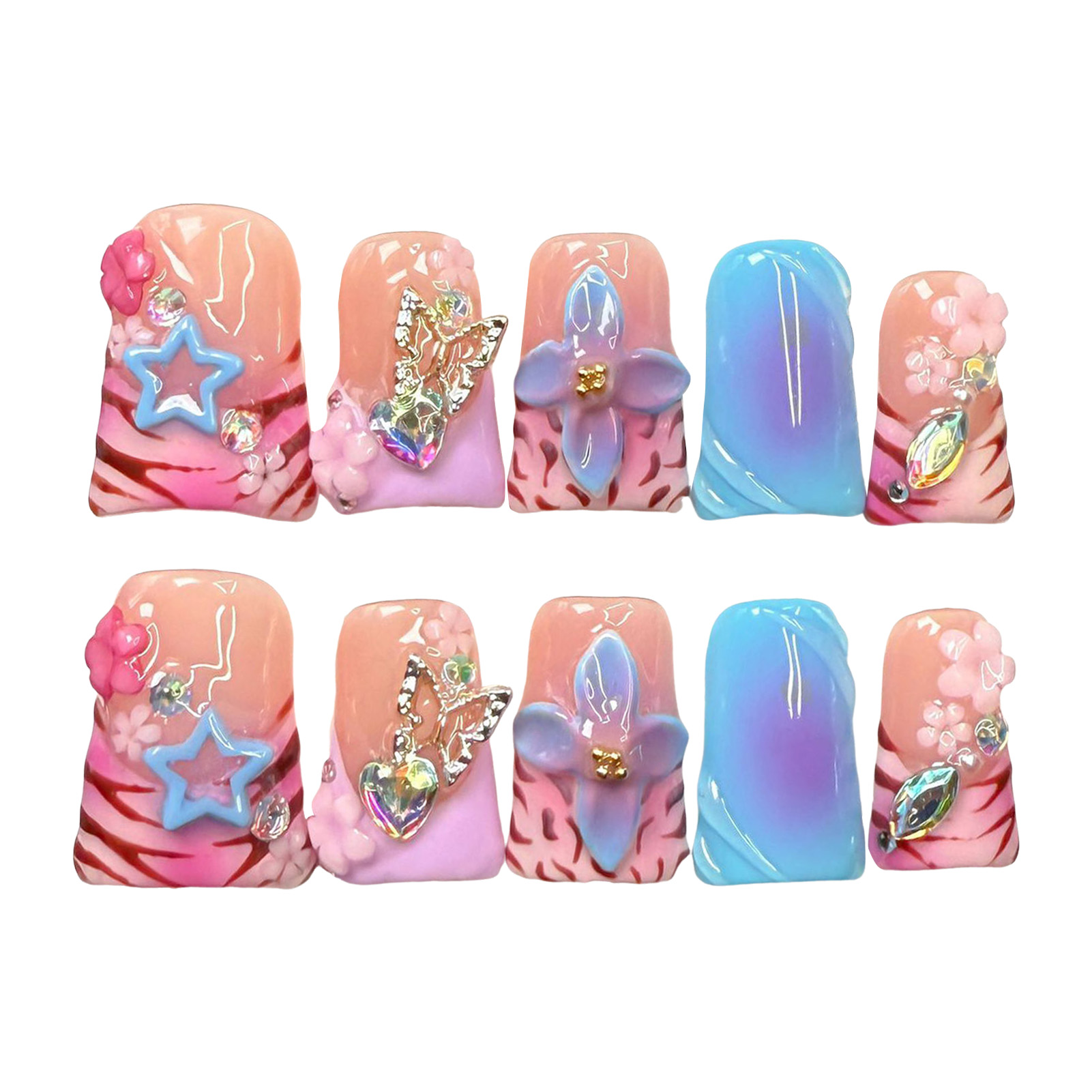 10pcs Handmade Fake Nails Duck - 3D Printing Ptc recensione e prezzo