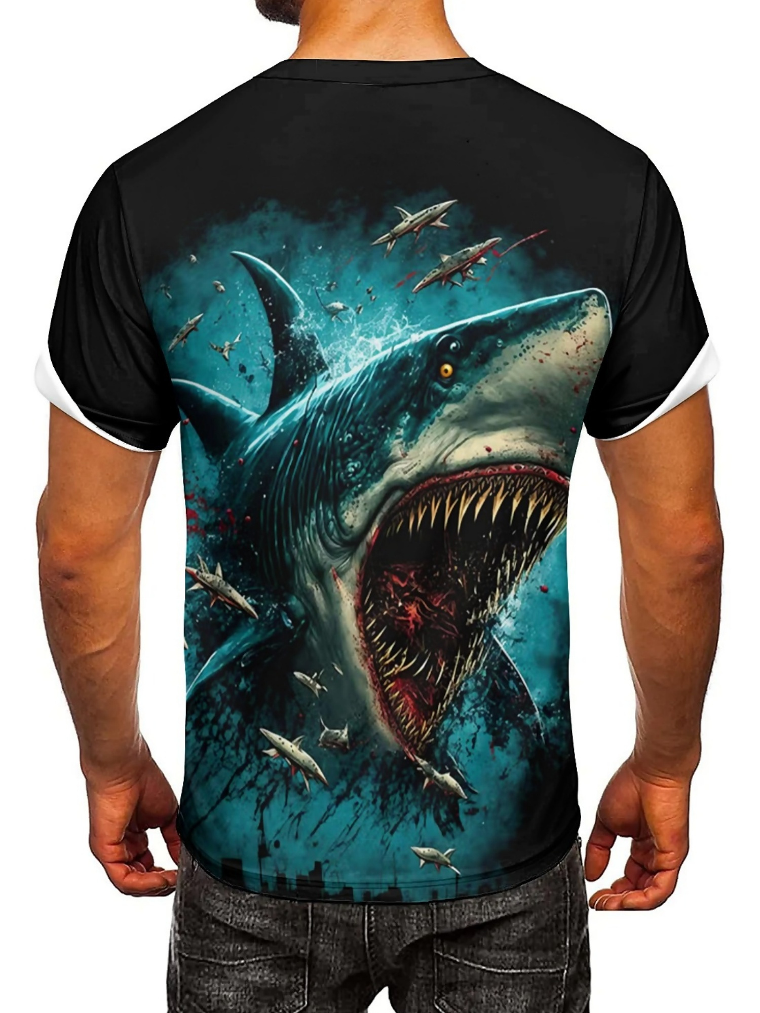 Men's 3D Shark Print T-Shirt - - 3D Printing Design Free recensione e prezzo