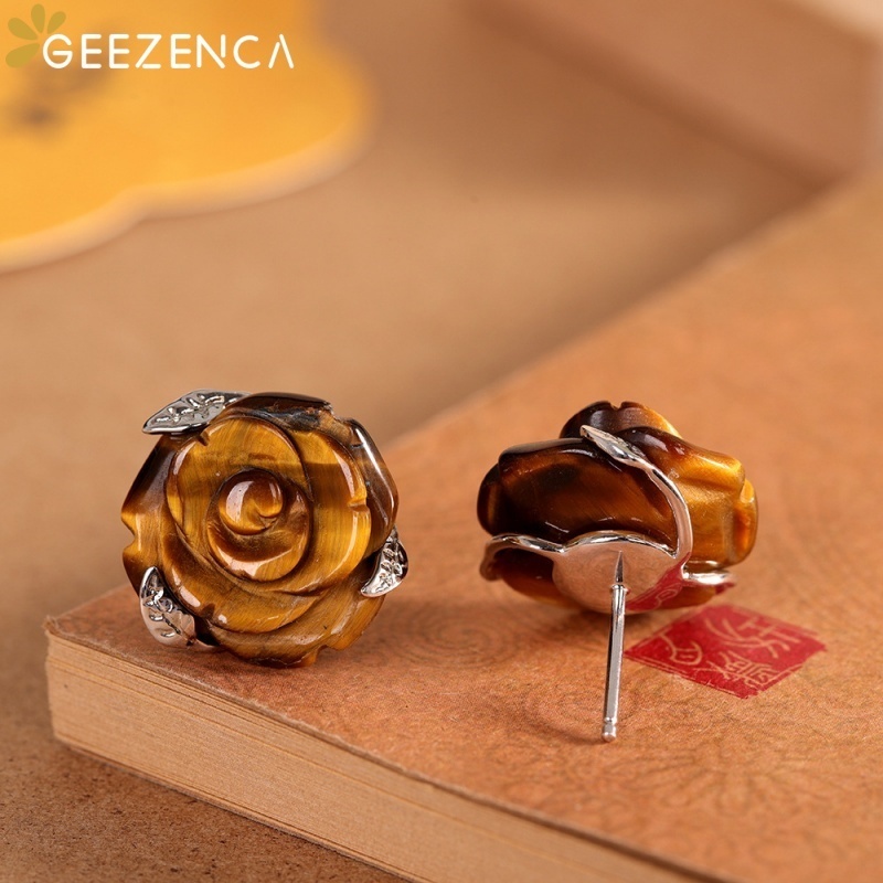 GEEZENCA Tiger's Eye Stone 925 - 3D Printing Earrings recensione e prezzo
